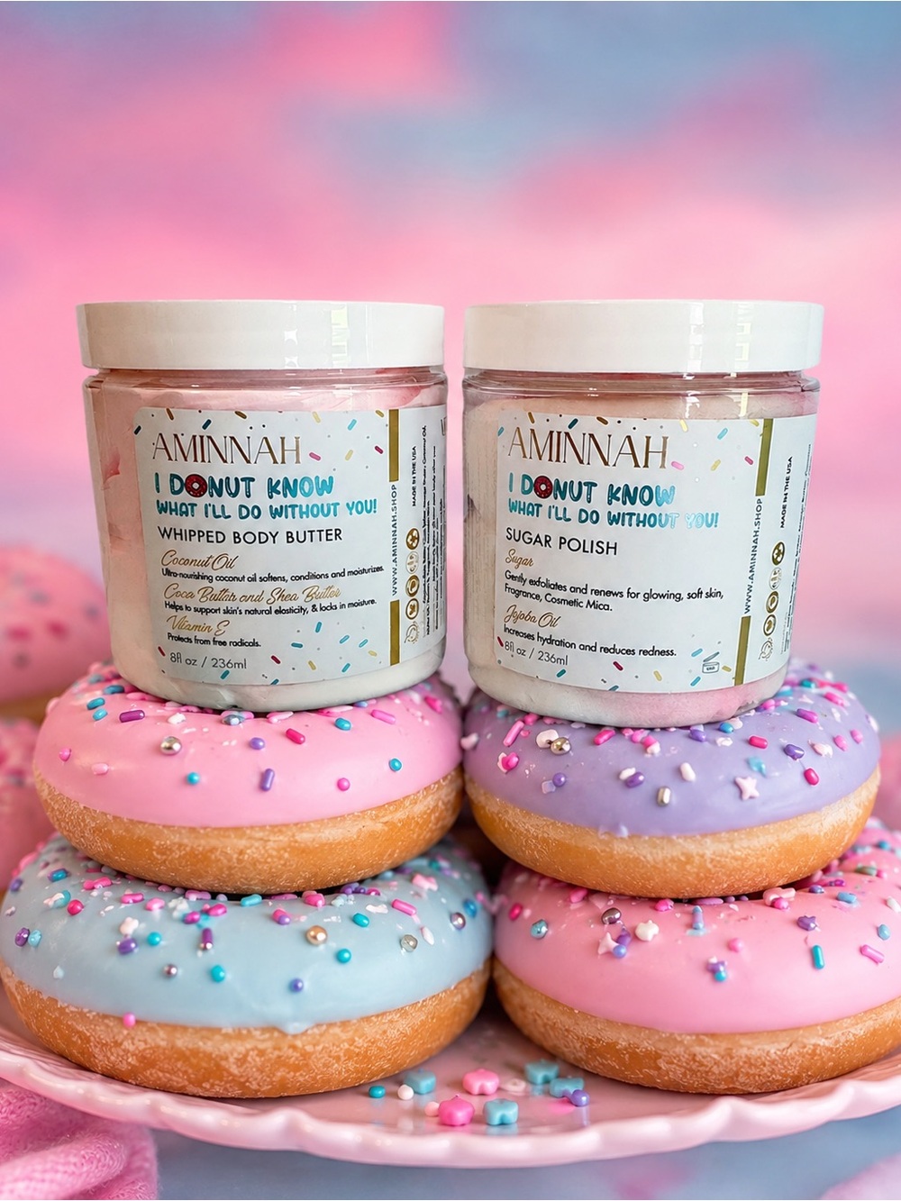 AMINNAH 'I Donut Know’ Whipped Body Butter & Sugar Polish Set